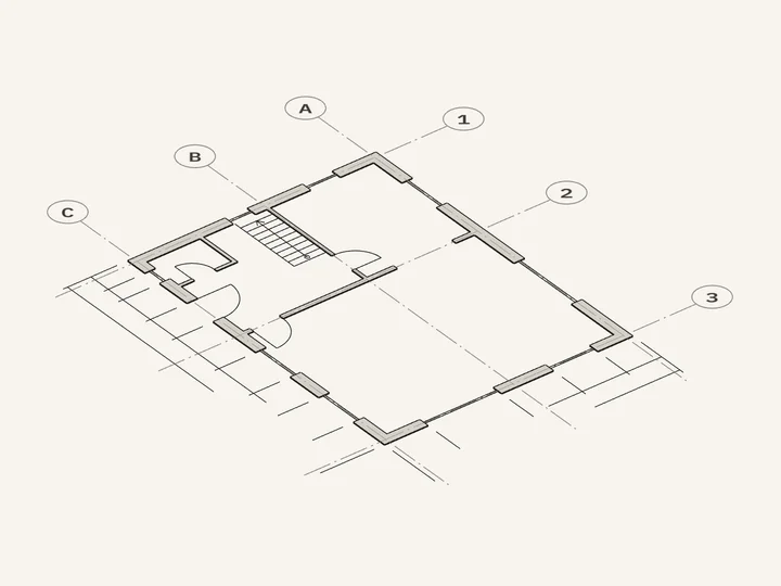 Zeichnung: Grundriss mit Einrichtung und den ersten Maßlinien