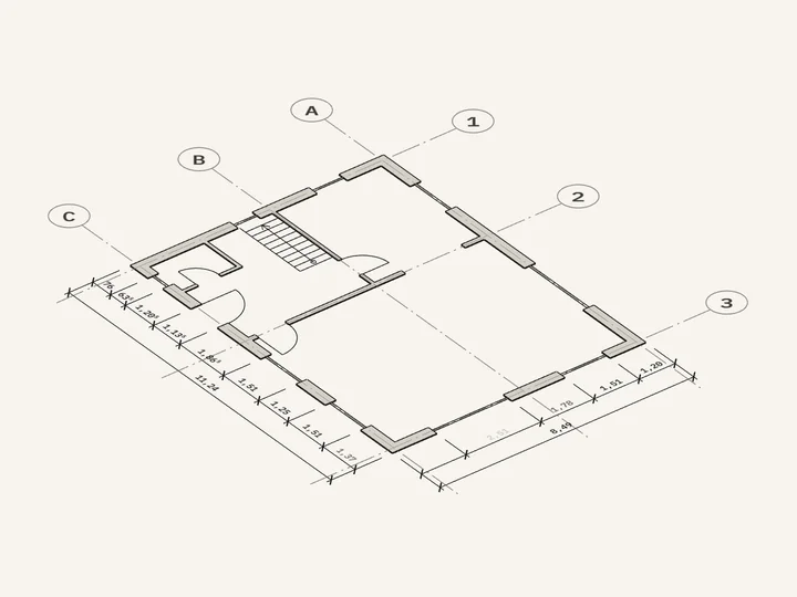 Zeichnung: bemaßter Grundriss des Erdgeschosses